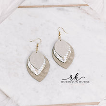 Load image into Gallery viewer, Leather Earrings - Champagne, Beige & Gold Chevron