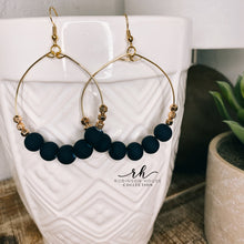 Load image into Gallery viewer, Beaded Hoop Earrings - Navy Blue &amp; Rose Gold
