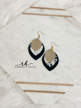 Load image into Gallery viewer, Leather Earrings - Navy Blue, Champagne &amp; Blue Artsy Cork
