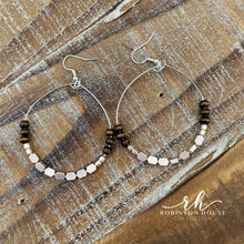 Load image into Gallery viewer, Beaded Hoop Earrings - Rose Gold &amp; Wood
