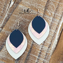 Load image into Gallery viewer, Leather Earrings - Beige, Navy Blue &amp; Rose Gold
