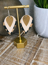 Load image into Gallery viewer, Leather Earrings - Tan, Gold &amp; Checkered Cork
