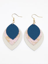 Load image into Gallery viewer, Leather Earrings - Beige, Navy Blue &amp; Rose Gold

