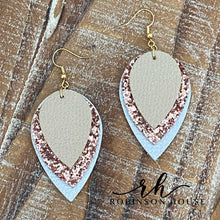Load image into Gallery viewer, Leather Earrings - Silver, Champagne &amp; Rose Gold Glitter
