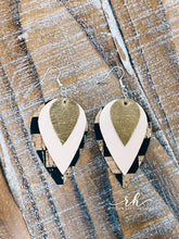 Load image into Gallery viewer, Leather Earrings - Tan, Gold &amp; Checkered Cork
