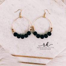 Load image into Gallery viewer, Beaded Hoop Earrings - Navy Blue &amp; Rose Gold
