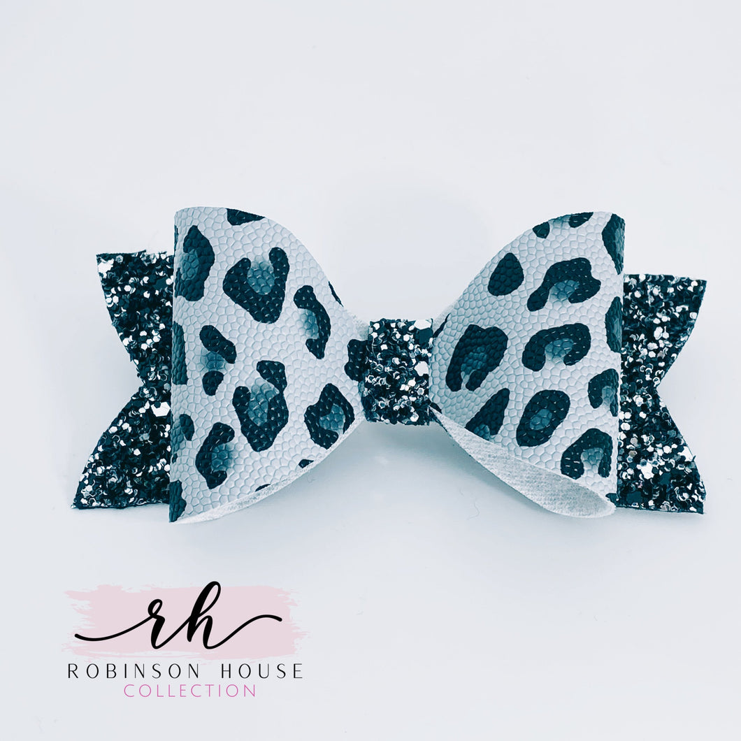 Girls Gray Leopard Bow