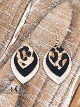 Load image into Gallery viewer, Leather Earrings - Champagne, Black &amp; Leopard Cork
