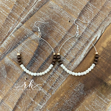 Load image into Gallery viewer, Beaded Hoop Earrings - White, Rose Gold &amp; Wood
