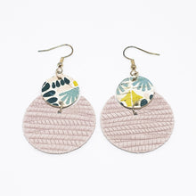 Load image into Gallery viewer, Leather Circle Earrings - Rose Pink and Spanish Pink Aztec Cork
