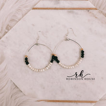 Load image into Gallery viewer, Beaded Hoop Earrings - White, Rose Gold &amp; Wood
