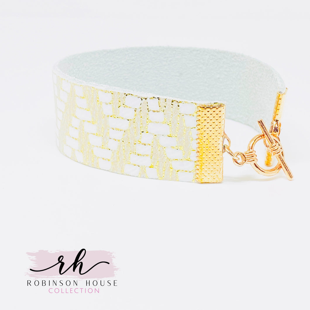 Strap Bracelet - Champagne and White Leather