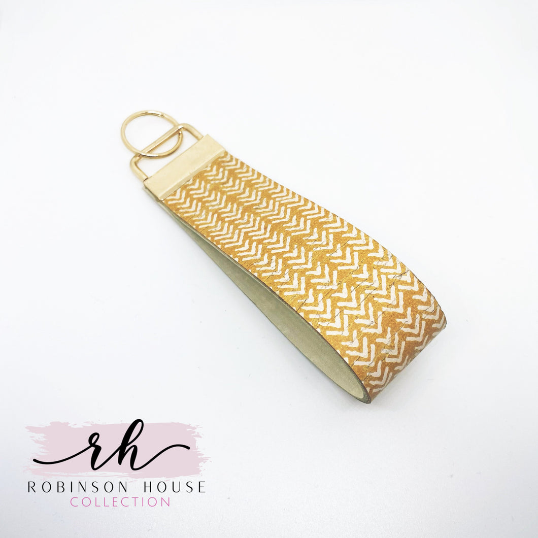 Wristlet Keychain - Mustard Yellow and White Cork