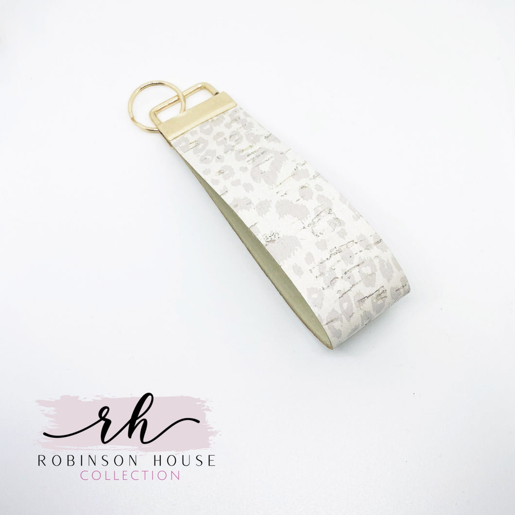 Wristlet Keychain - Snow Leopard Cork