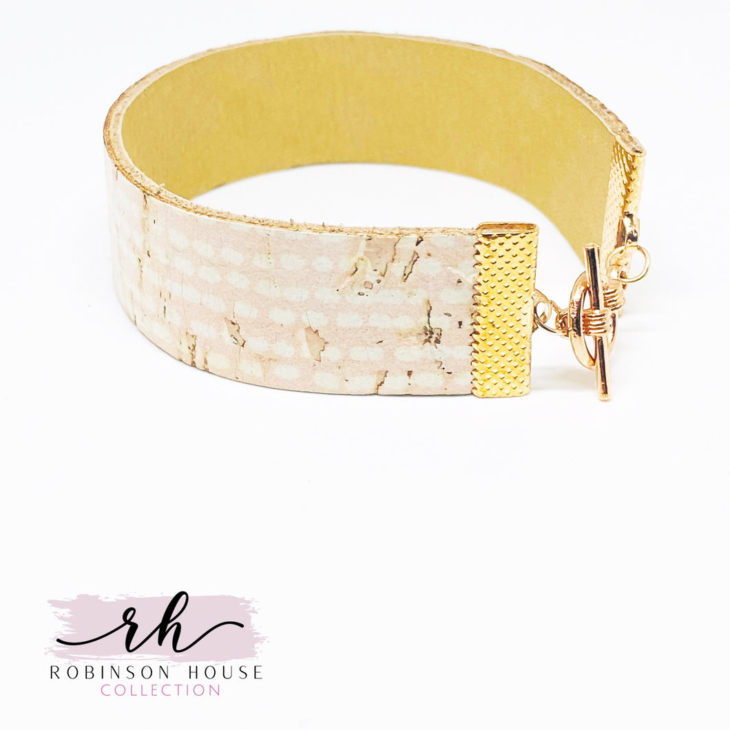 Strap Bracelet - Light Pink and White Cork