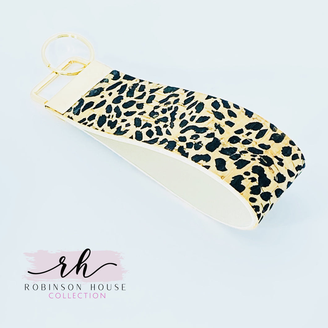 Wristlet Keychain - Cheetah Cork