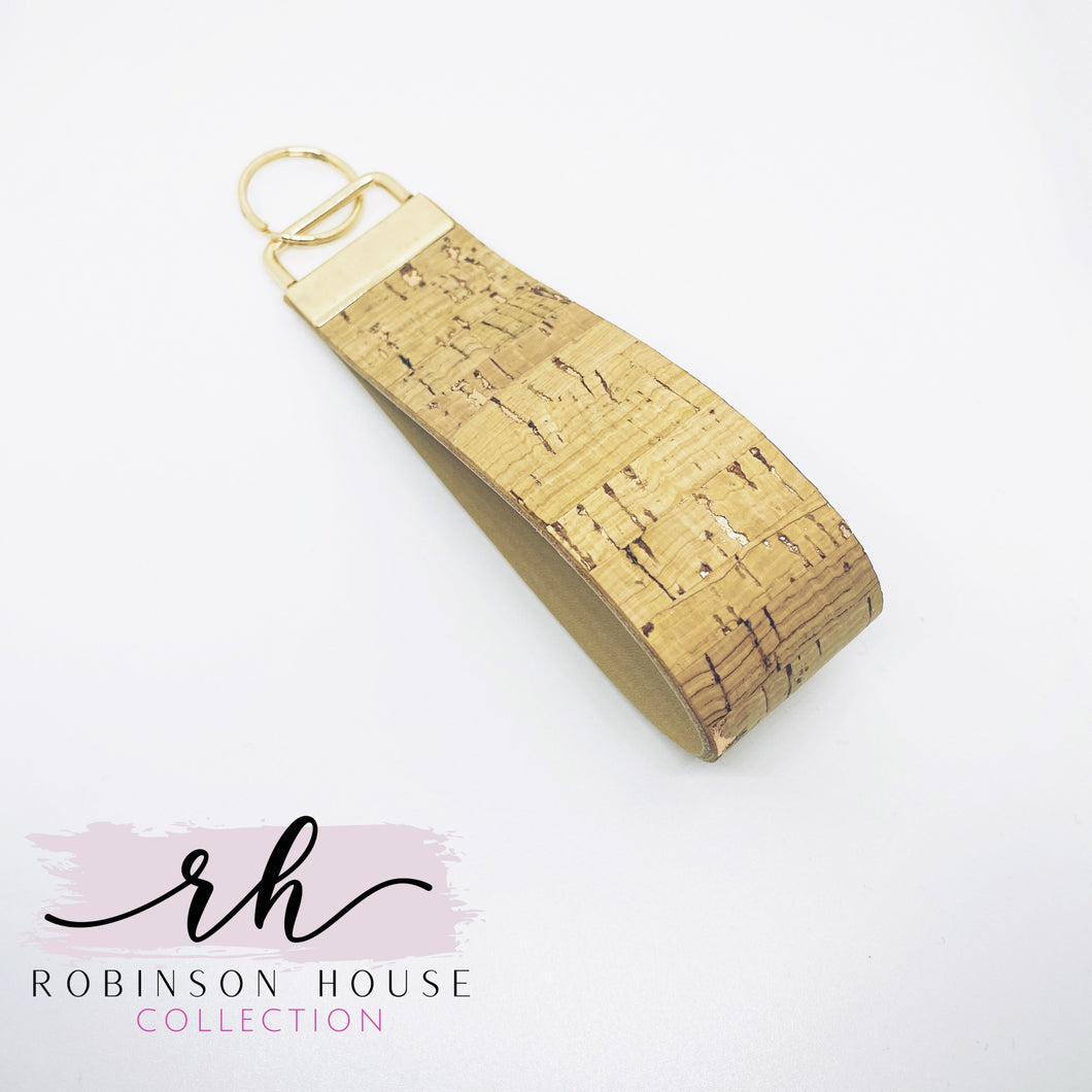 Wristlet Keychain - Natural Cork with Rose Gold