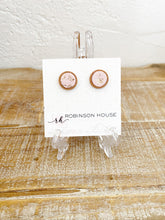 Load image into Gallery viewer, Stud Wood Earrings - Rose Gold Leather
