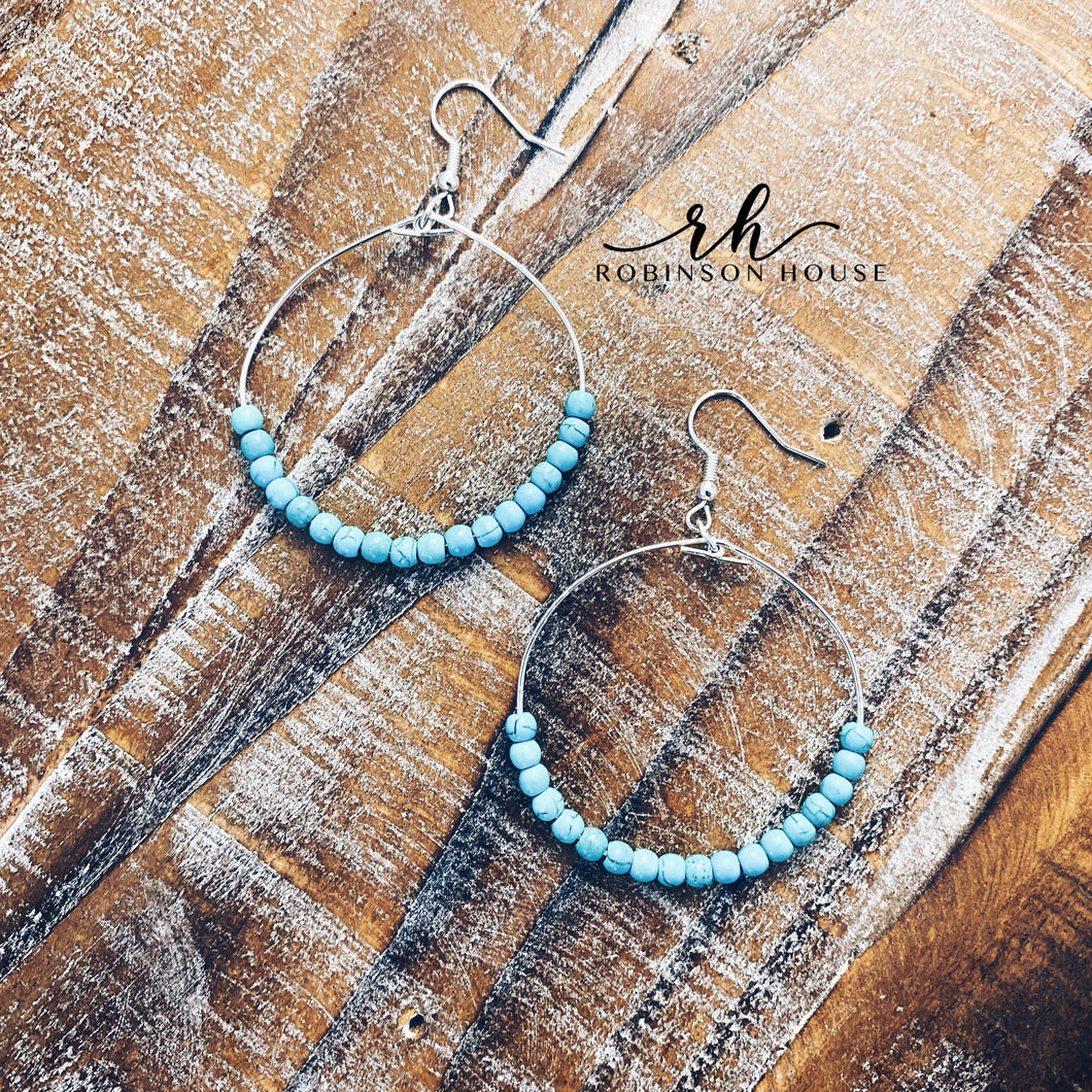 Beaded Hoop Earrings - Turquoise