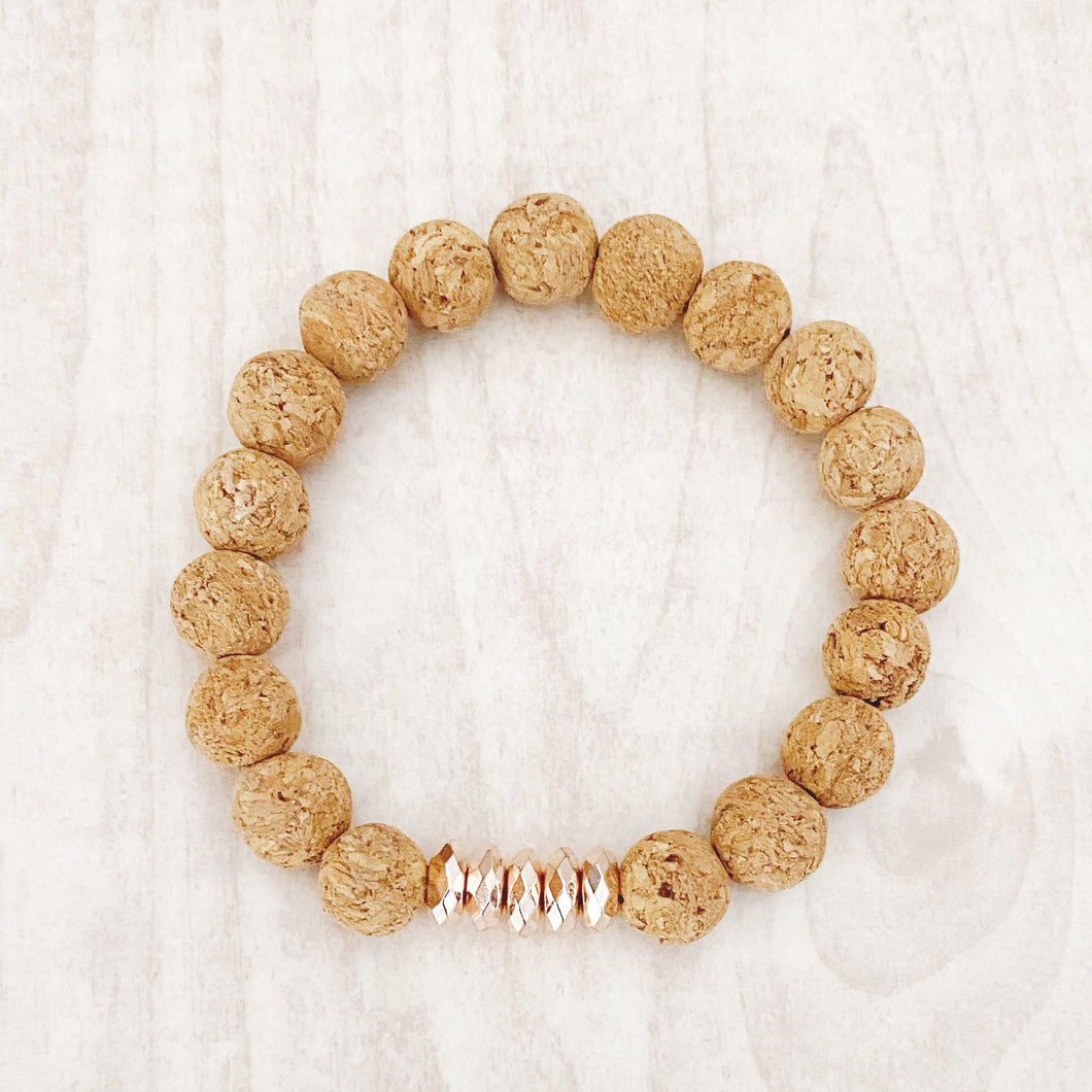 Stretch Bracelet - Natural Cork and Rose Gold