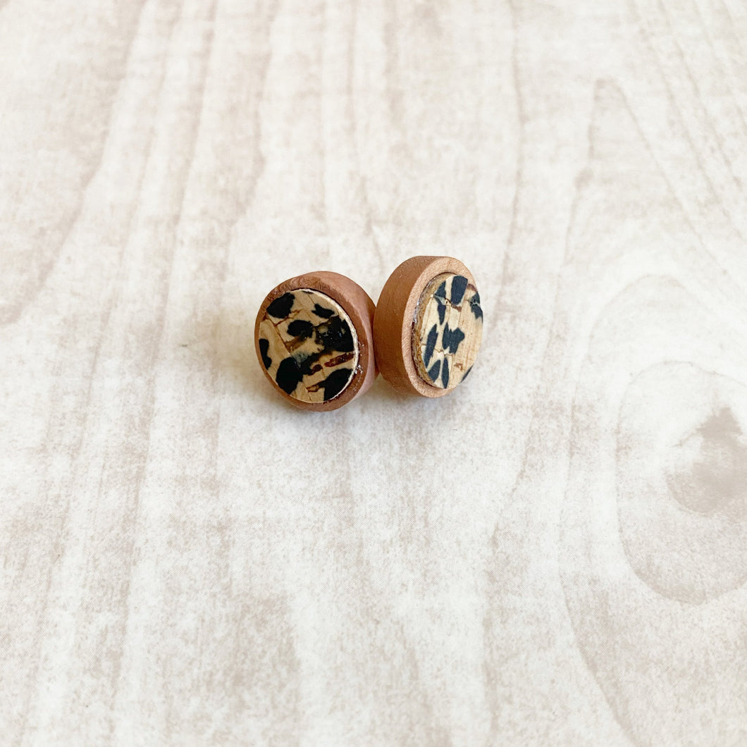 Stud Wood Earrings - Cheetah Cork