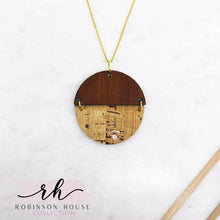 Load image into Gallery viewer, Hinged Disc Wood Necklace - Natural and Rose Gold Cork
