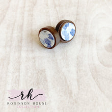 Load image into Gallery viewer, Stud Wood Earrings - Blue Artsy Cork
