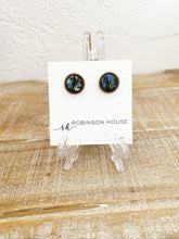 Load image into Gallery viewer, Stud Wood Earrings - Galaxy Black Leather
