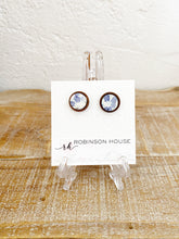 Load image into Gallery viewer, Stud Wood Earrings - Blue Artsy Cork
